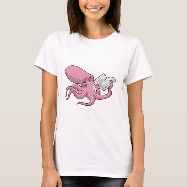 Octopus as Nerd witth Book T-Shirt (Front)