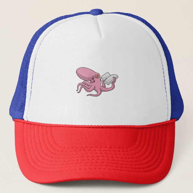 Octopus as Nerd witth Book Trucker Hat (Front)