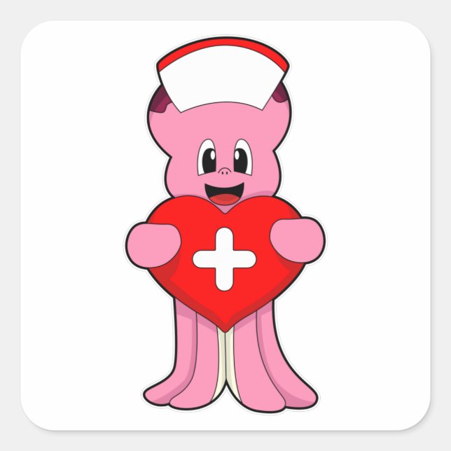 Octopus as Nurse with Heart Square Sticker (Front)