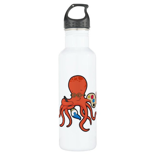 Octopus as Painter with Paint & Brush 710 Ml Water Bottle (Front)