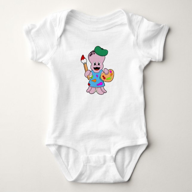 Octopus as Painter with Paint brush Baby Bodysuit (Front)