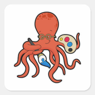 Octopus as Painter with Paint & Brush Square Sticker