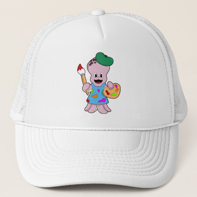 Octopus as Painter with Paint brush Trucker Hat (Front)