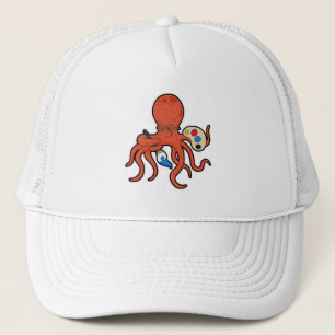 Octopus as Painter with Paint & Brush Trucker Hat