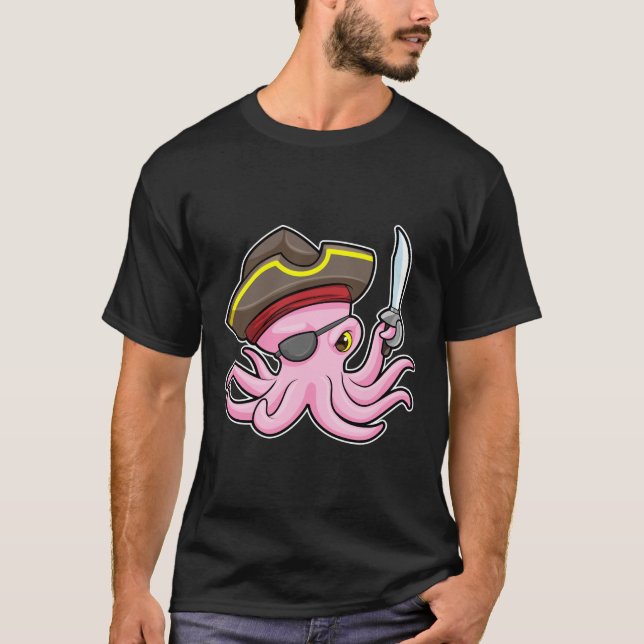 Octopus as Pirate with Saber & Eye patch T-Shirt (Front)