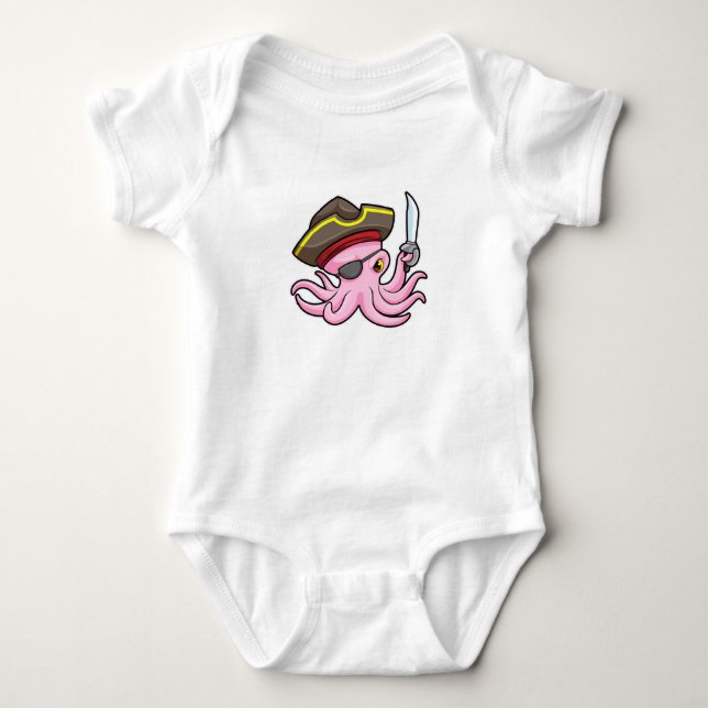 Octopus as Pirate with Sabre & Eye patch Baby Bodysuit (Front)