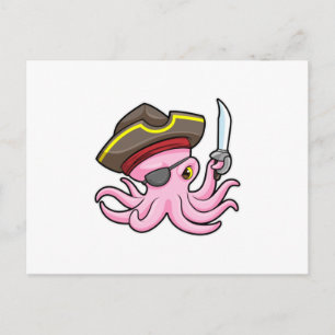 Octopus as Pirate with Sabre & Eye patch Postcard