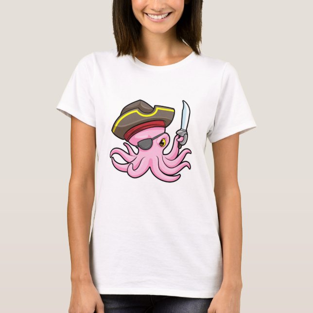 Octopus as Pirate with Sabre & Eye patch T-Shirt (Front)