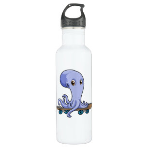 Octopus as Skater with Skateboard 710 Ml Water Bottle