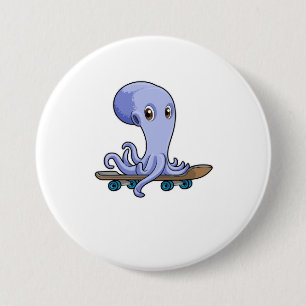 Octopus as Skater with Skateboard 7.5 Cm Round Badge