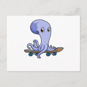 Octopus as Skater with Skateboard Postcard