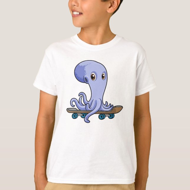 Octopus as Skater with Skateboard T-Shirt (Front)