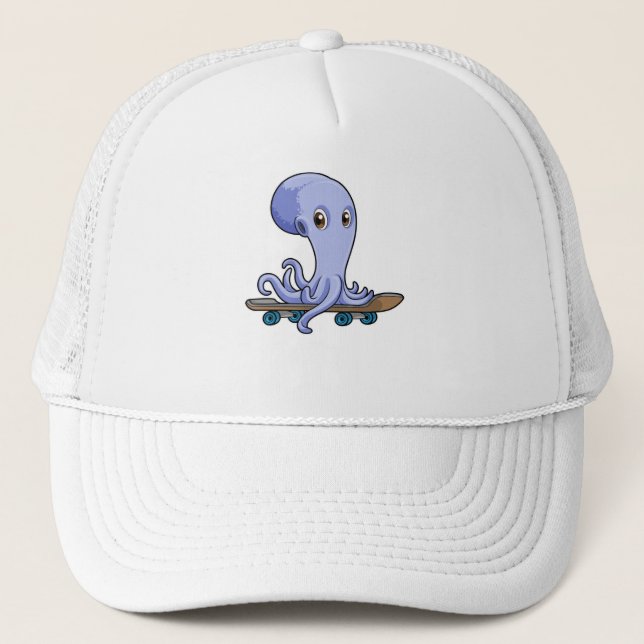 Octopus as Skater with Skateboard Trucker Hat (Front)