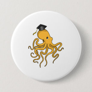 Octopus as Student with Diploma 7.5 Cm Round Badge