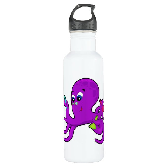 Octopus as Teacher with Laboratory equipment 710 Ml Water Bottle (Front)