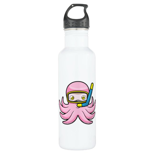Octopus at Diving with Snorkel & Swimming goggles 710 Ml Water Bottle (Front)