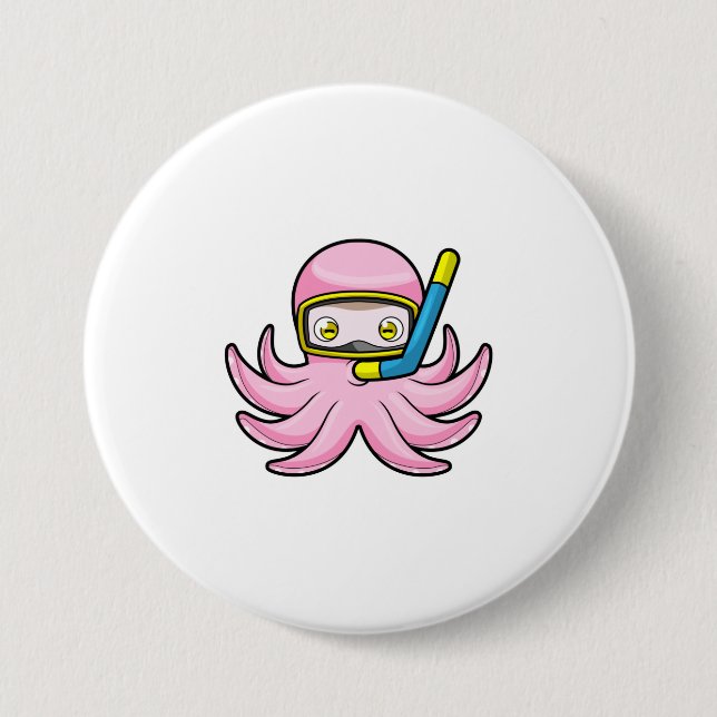 Octopus at Diving with Snorkel & Swimming goggles 7.5 Cm Round Badge (Front)