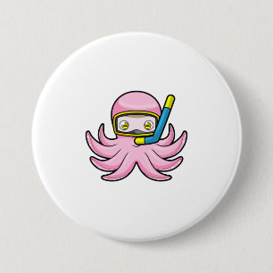 Octopus at Diving with Snorkel & Swimming goggles 7.5 Cm Round Badge