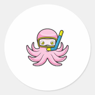 Octopus at Diving with Snorkel & Swimming goggles Classic Round Sticker