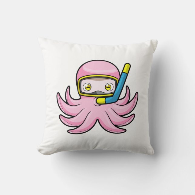 Octopus at Diving with Snorkel & Swimming goggles Cushion (Front)