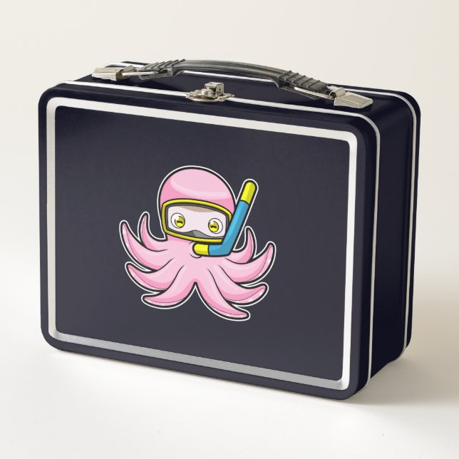 Octopus at Diving with Snorkel & Swimming goggles Metal Lunch Box (Front)
