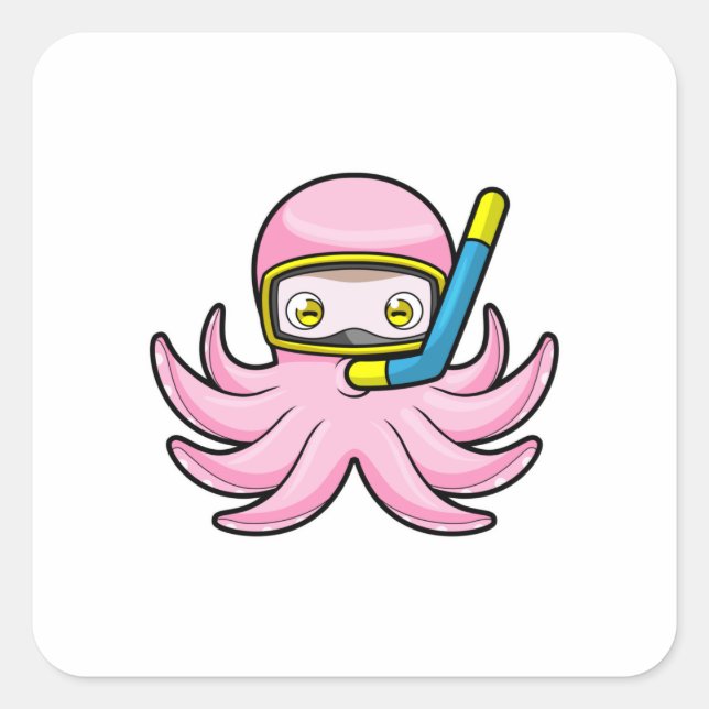 Octopus at Diving with Snorkel & Swimming goggles Square Sticker (Front)