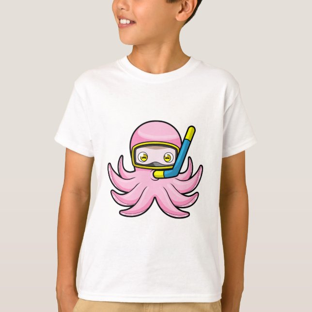 Octopus at Diving with Snorkel & Swimming goggles T-Shirt (Front)