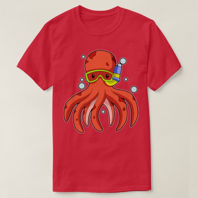 Octopus at Diving with Snorkel Swimming googles T-Shirt (Design Front)