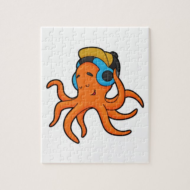 Octopus at Music with Headphone Jigsaw Puzzle (Vertical)