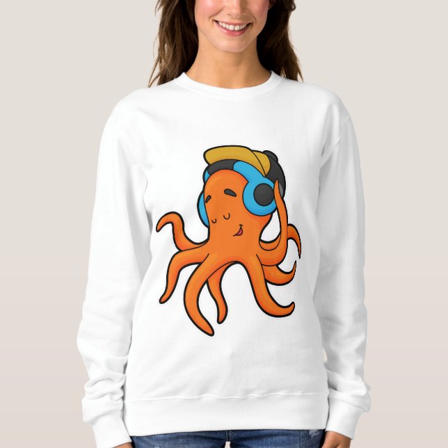 Octopus at Music with Headphone Sweatshirt (Front)