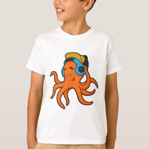 Octopus at Music with Headphone T-Shirt