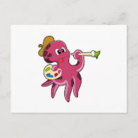 Octopus at Painting with Brush & Colour