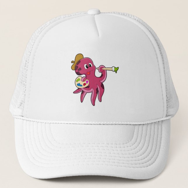 Octopus at Painting with Brush & Colour Trucker Hat (Front)