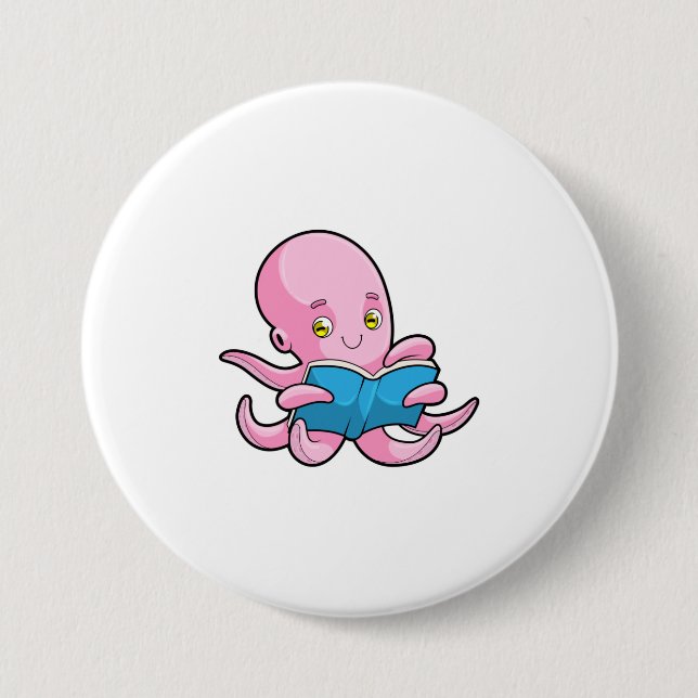 Octopus at Reading a Book 7.5 Cm Round Badge (Front)