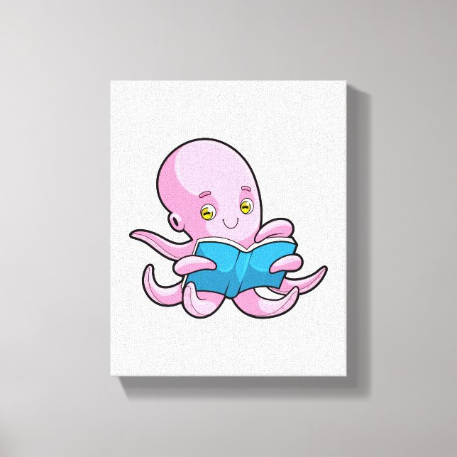 Octopus at Reading a Book Canvas Print (Front)