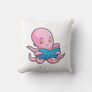 Octopus at Reading a Book Cushion