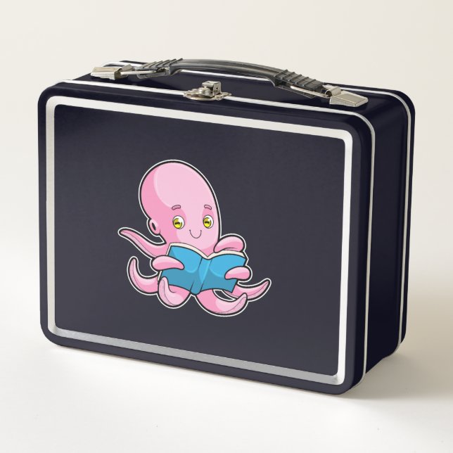Octopus at Reading a Book Metal Lunch Box (Front)