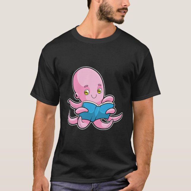Octopus at Reading a Book T-Shirt (Front)