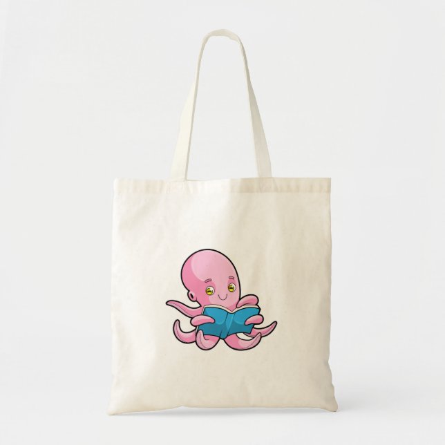 Octopus at Reading a Book Tote Bag (Front)
