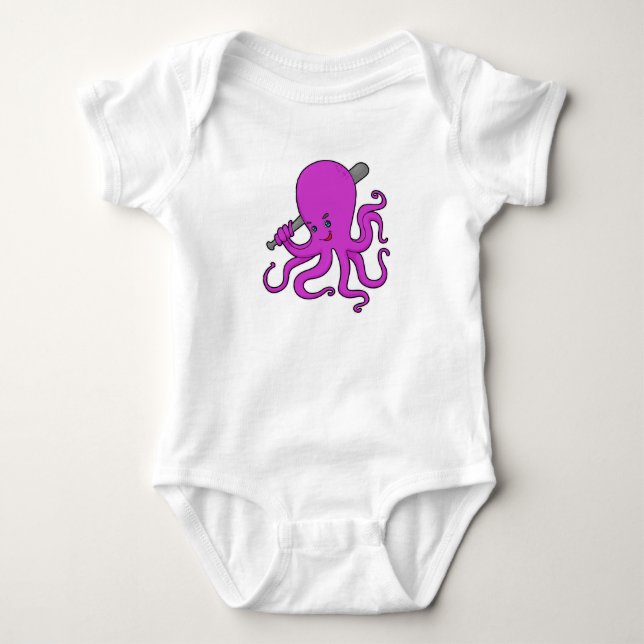 Octopus Baseball Baseball bat Baby Bodysuit (Front)