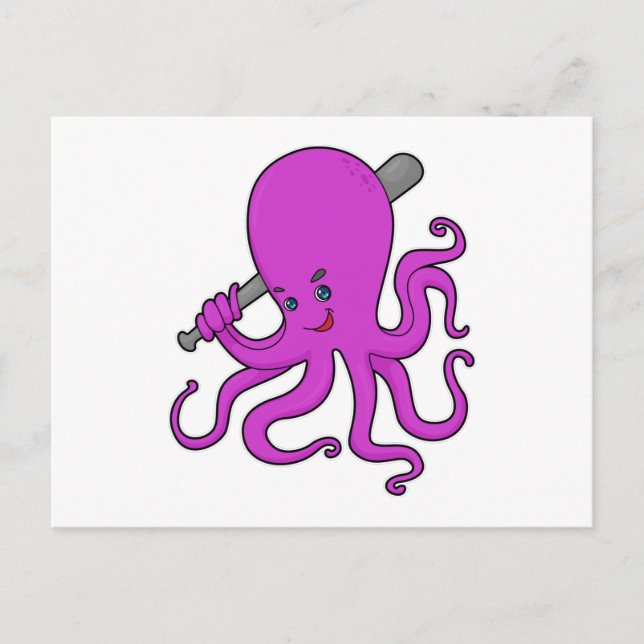 Octopus Baseball Baseball bat Postcard (Front)