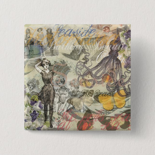 Octopus Beach Antique Coastal Steampunk 15 Cm Square Badge (Front)