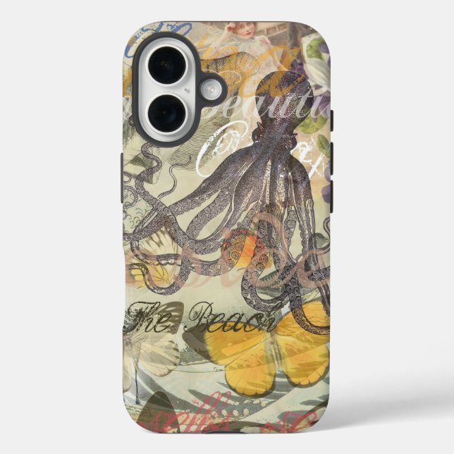 Octopus Beach Antique Coastal Steampunk Case-Mate iPhone Case (Back)