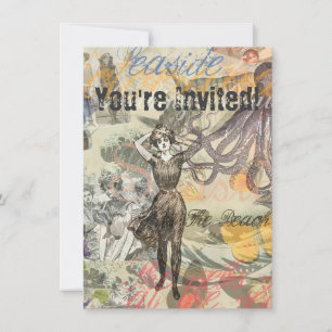 Octopus Beach Antique Coastal Steampunk Invitation