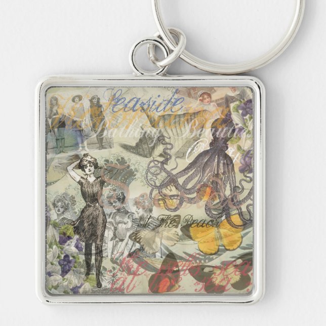 Octopus Beach Antique Coastal Steampunk Key Ring (Front)