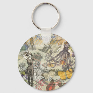 Octopus Beach Antique Coastal Steampunk Key Ring