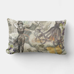 Octopus Beach Antique Coastal Steampunk Lumbar Cushion