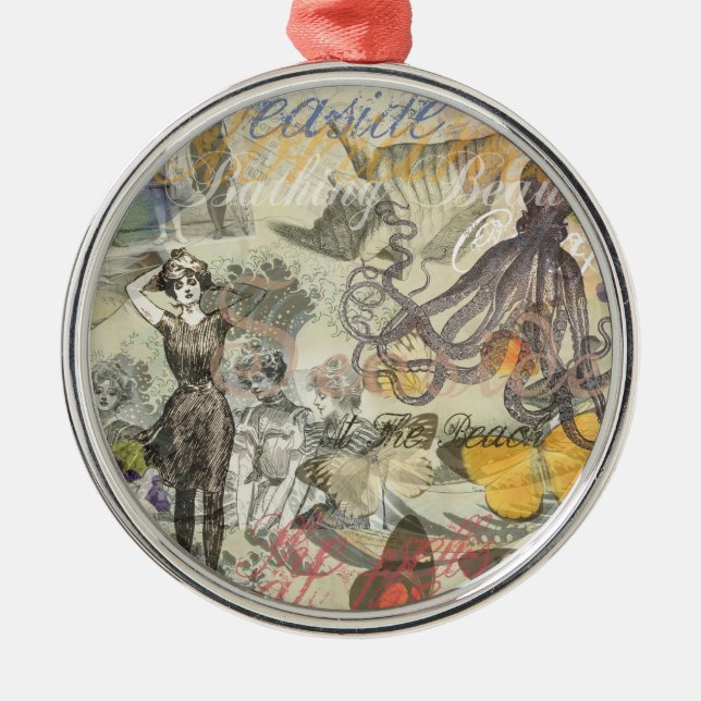 Octopus Beach Antique Coastal Steampunk Metal Tree Decoration (Front)