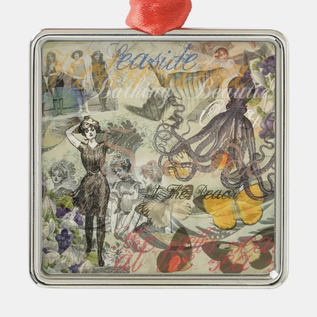 Octopus Beach Antique Coastal Steampunk Metal Tree Decoration (Front)