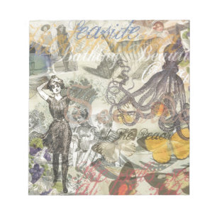 Octopus Beach Antique Coastal Steampunk Notepad